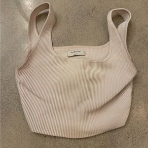 Babaton Light Beige Ribbed Crop Top